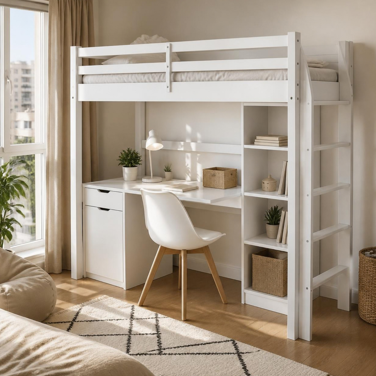 Loft Bed with Desk for Small Bedrooms in a room setting