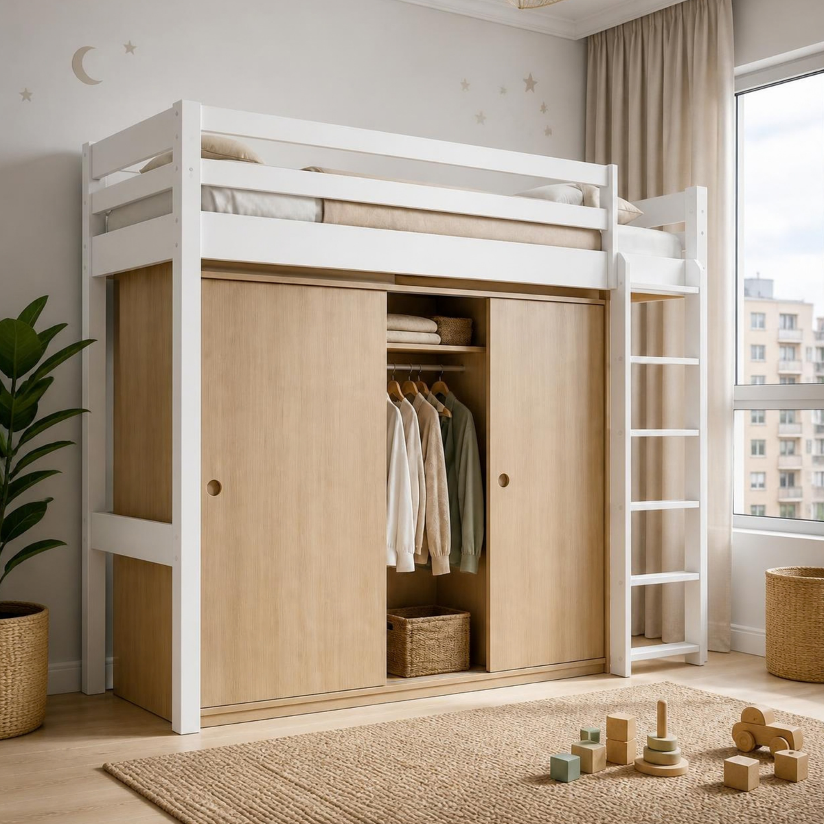 Loft Bed with Wardrobe for Small Bedrooms in a room setting
