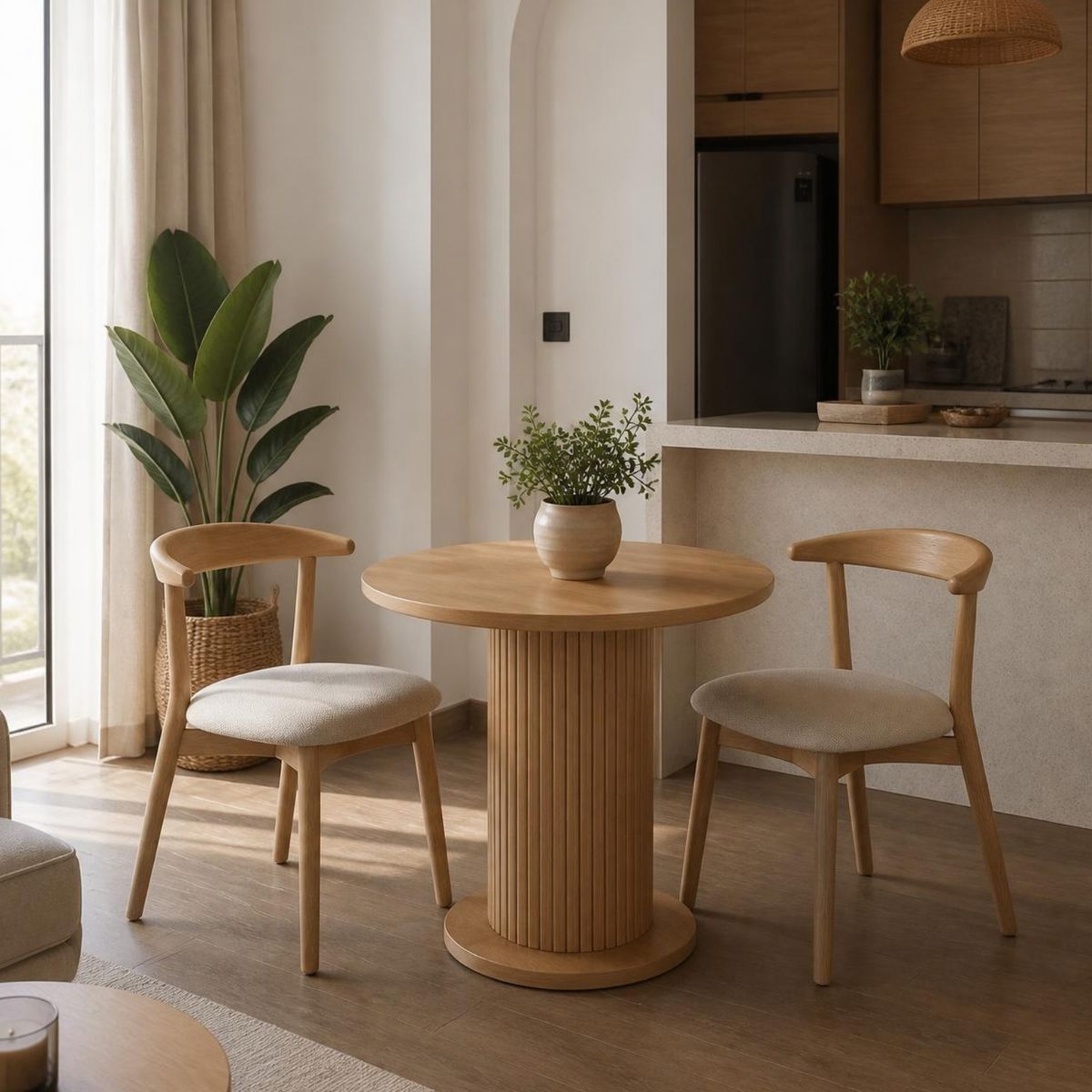 Round Table with 2 Chairs for Small Spaces in a room setting