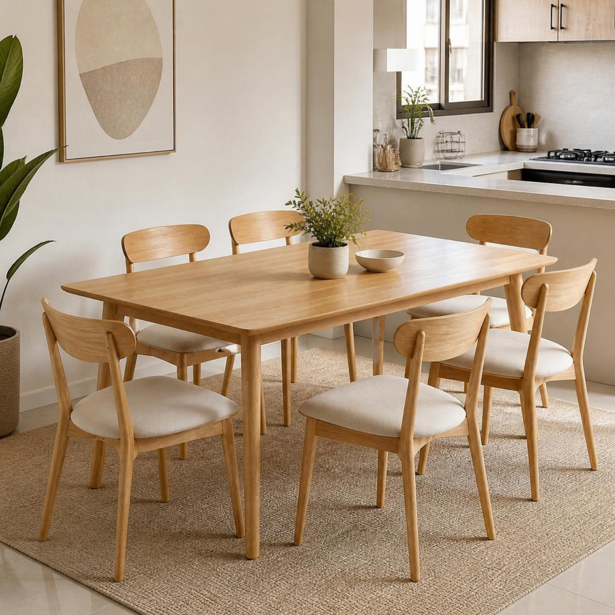 Rectangular Table with 6 Chairs for Small Spaces in a room setting
