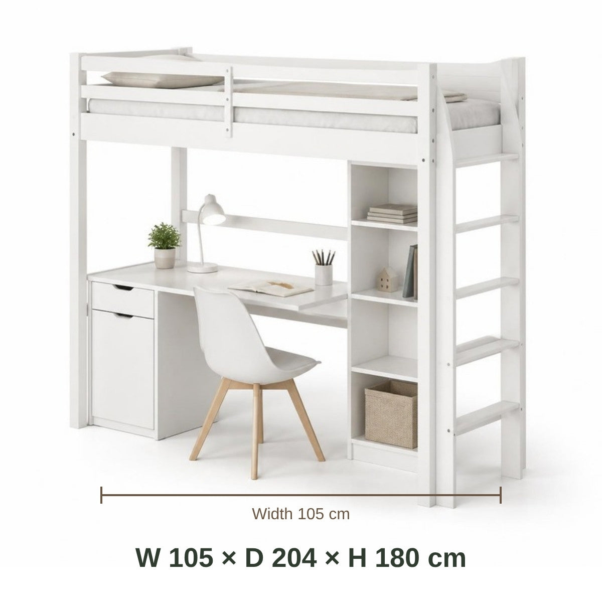 Mini Beit Loft Bed with Desk dimensions in cm