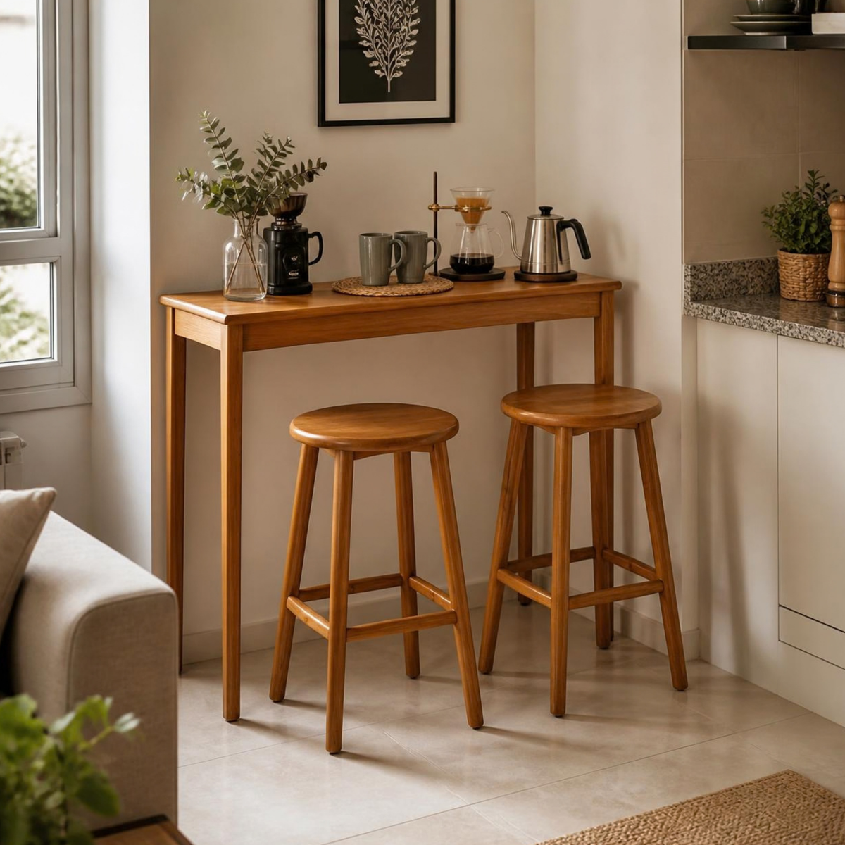 Coffee Bar Table with 2 Stools for Small Apartments in a room setting