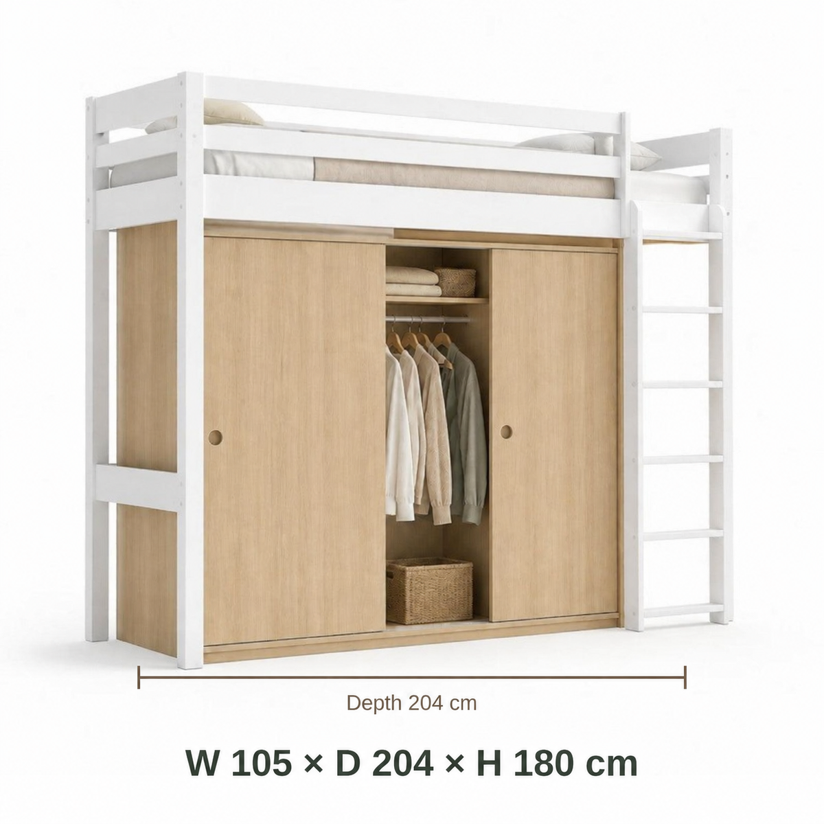 Mini Beit Loft Bed with Wardrobe dimensions in cm