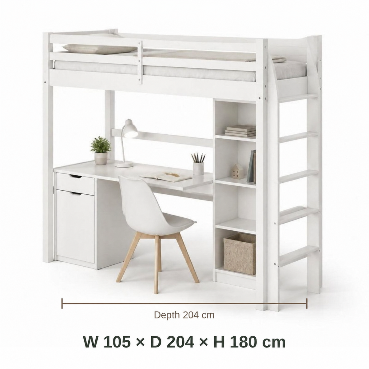 Mini Beit Loft Bed with Desk dimensions in cm