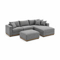 Grey L-Shape Sofa with 1 Pouf - White Background