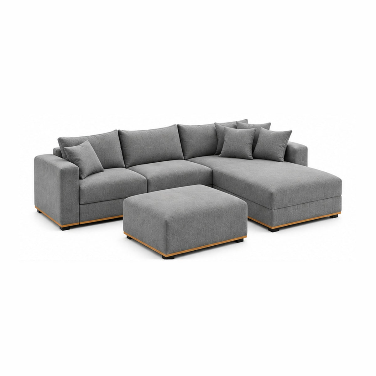 Grey L-Shape Sofa with 1 Pouf - White Background