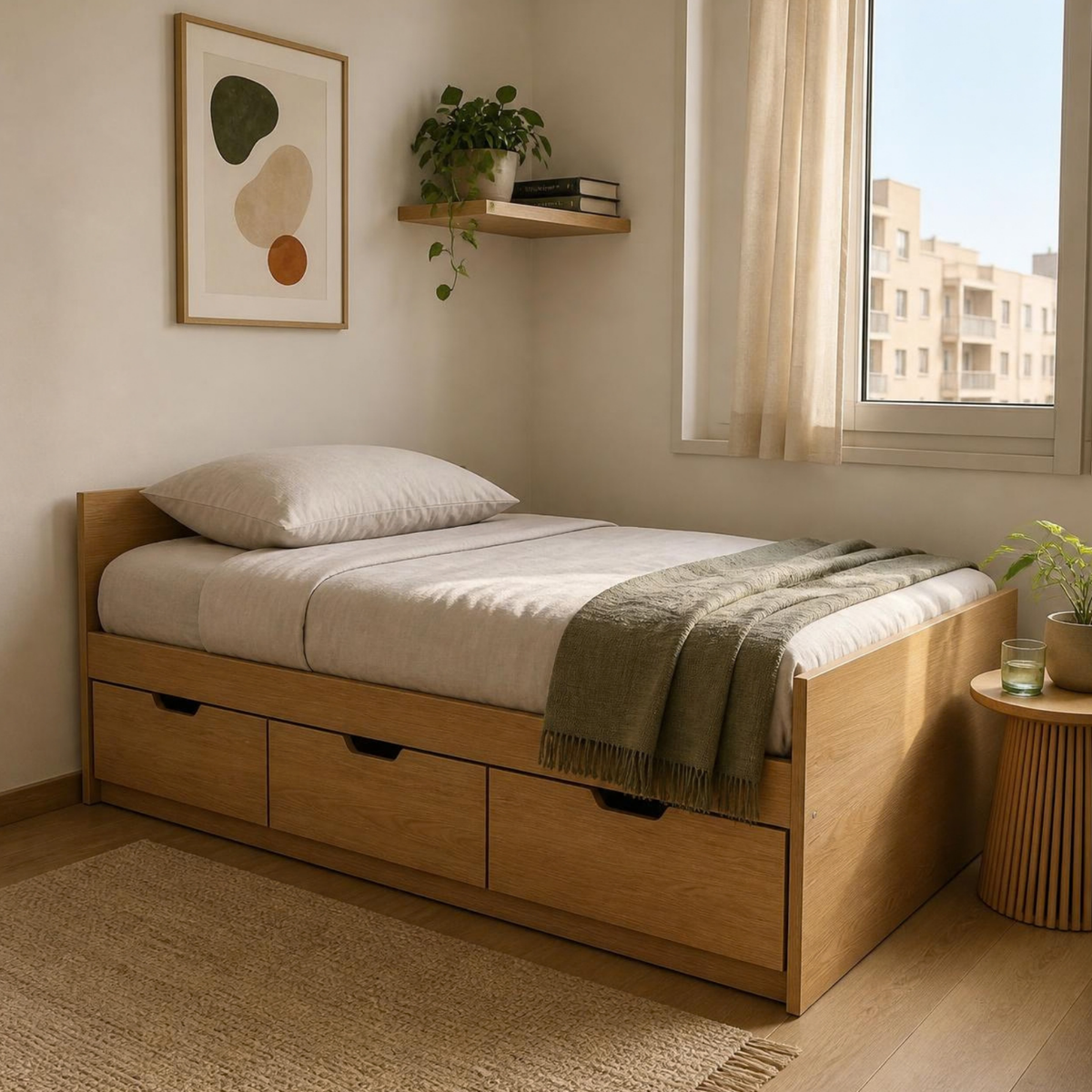 Captain Bed 120 with 3 Drawers for Small Bedrooms in a room setting