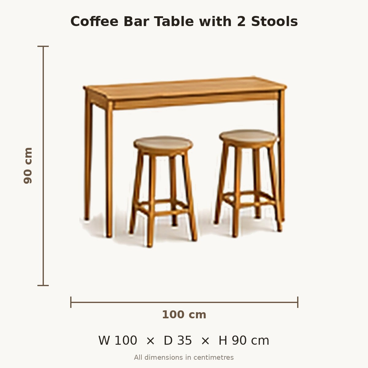 Mini Beit Coffee Bar Table with 2 Stools dimensions in cm