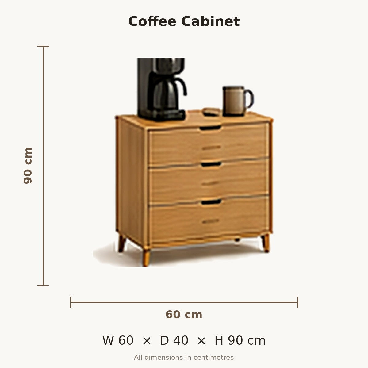 Mini Beit Coffee Cabinet dimensions in cm