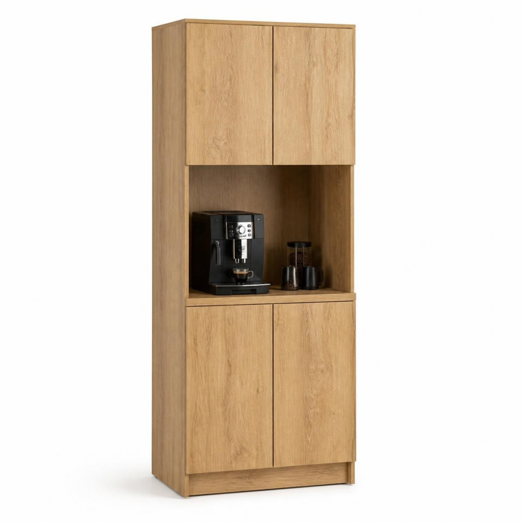 Tall Coffee Cabinet with Open Niche for Small Coffee Corners