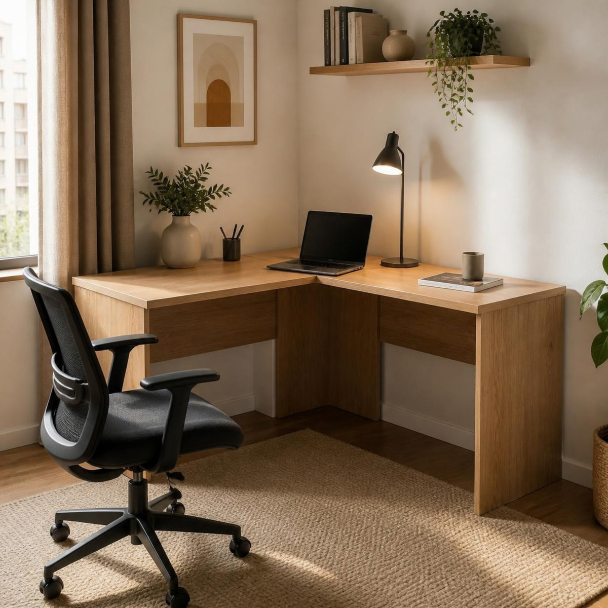L-Shaped Corner Desk for Small Home Offices in a room setting