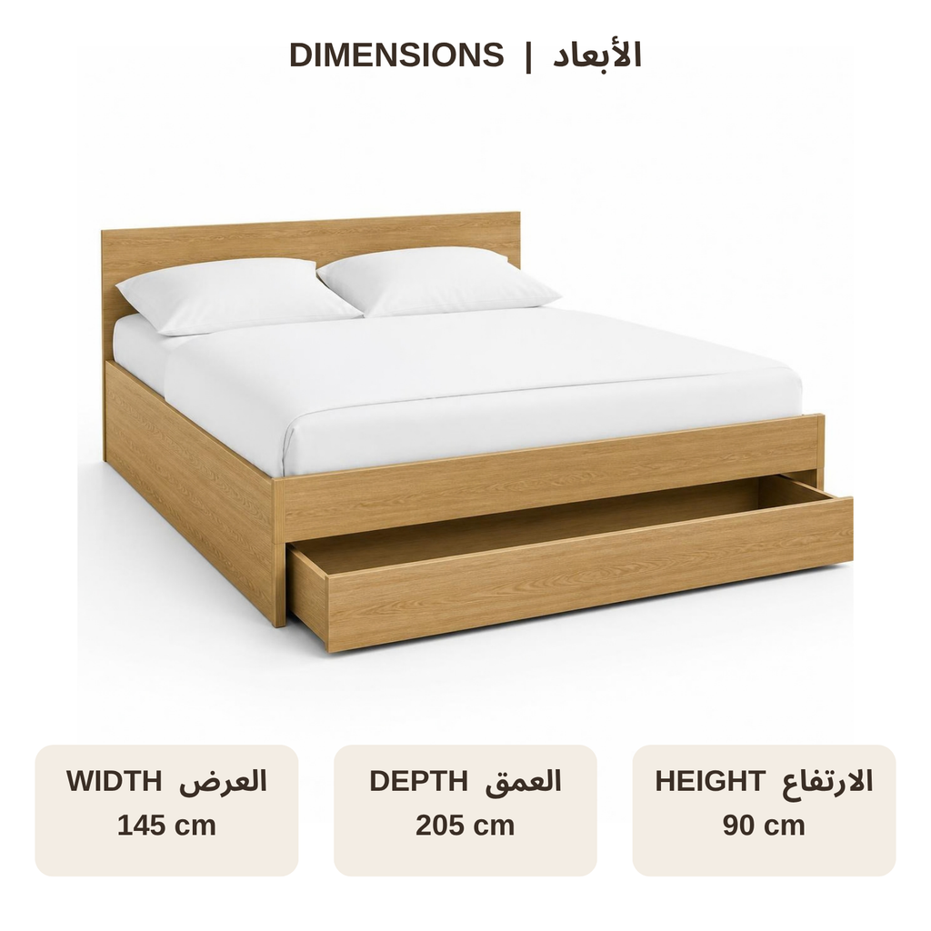 Double Bed 140 with Storage Drawer for Small Bedrooms dimensions