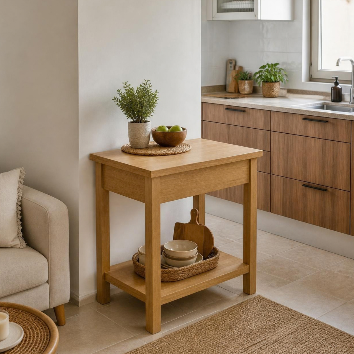 Kitchen Island Table with Shelf for Small Apartments in a room setting