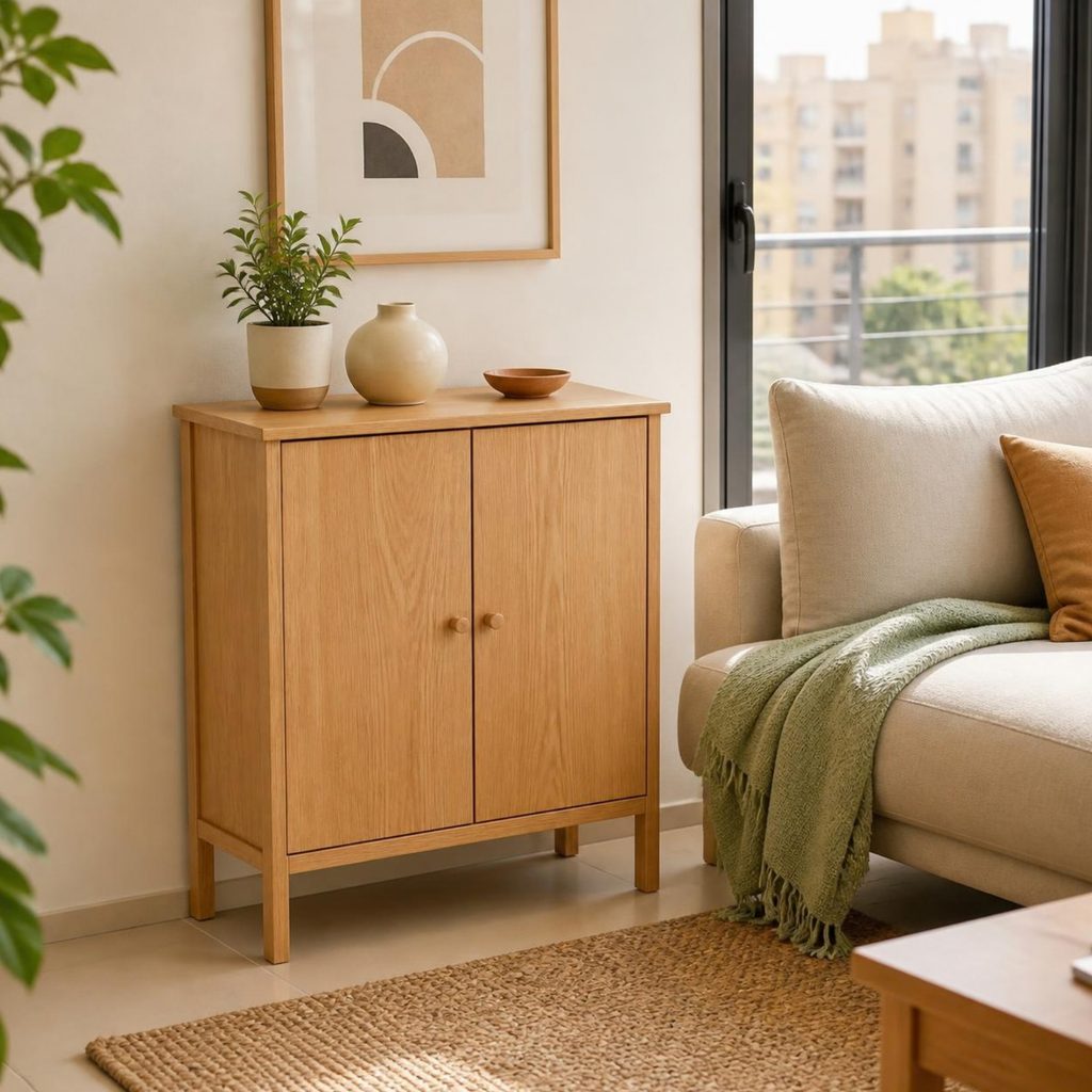 Living Room Storage Cabinet 2 Doors for Small Spaces in a room setting