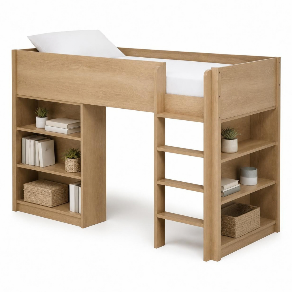 Loft Bed with Shelves for Small Bedrooms