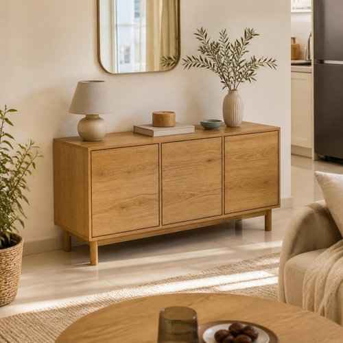 Low Storage Sideboard 120 with 3 Doors for Small Spaces in a room setting