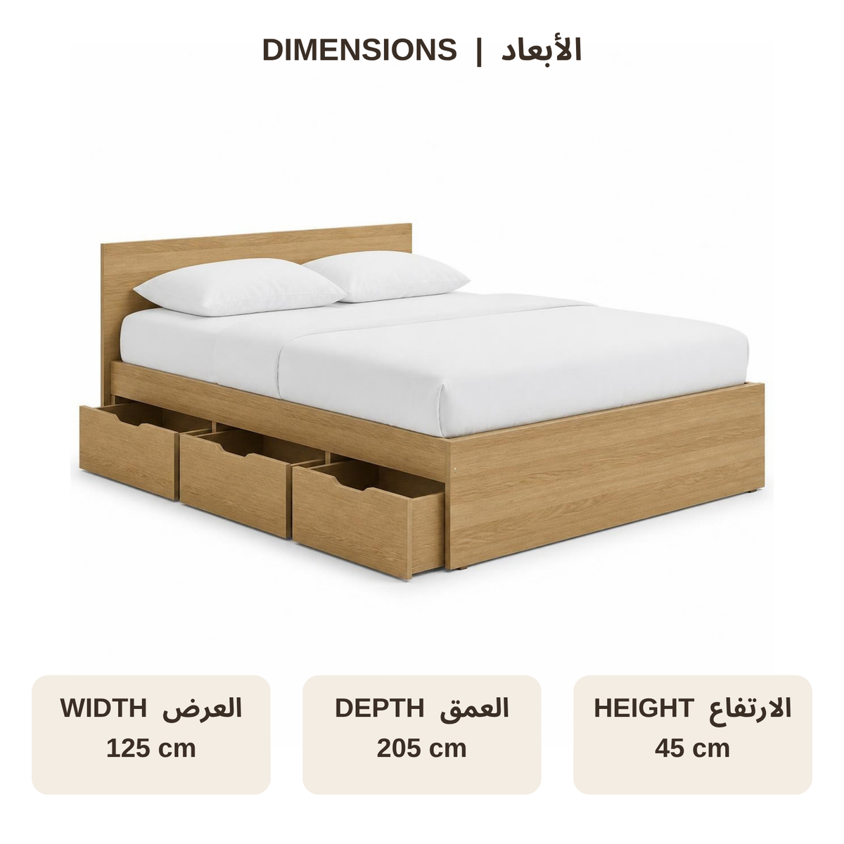 Storage Bed 120 with Under-Bed Drawers for Small Bedrooms dimensions