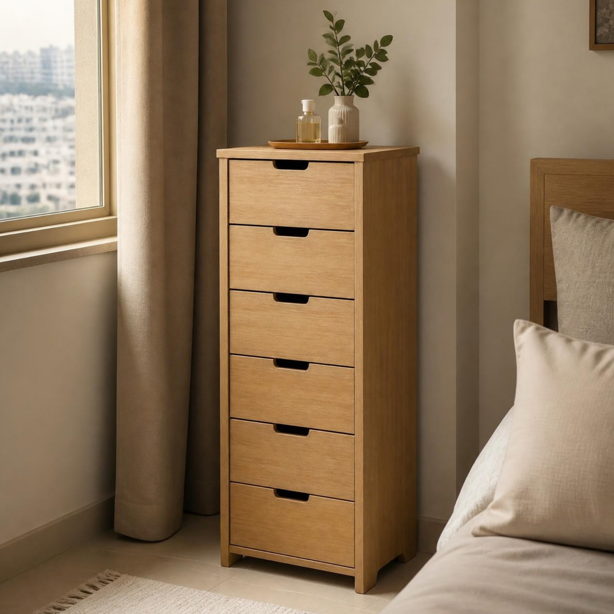 Tall Chest of 6 Drawers for Small Bedrooms in a room setting