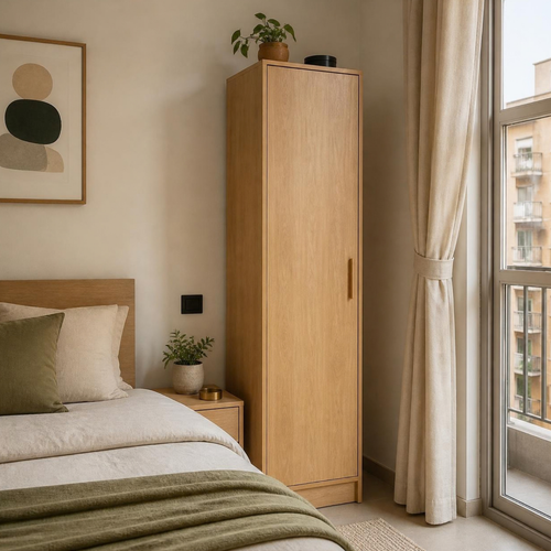 Wardrobe 1 Door with Shelves for Small Bedrooms in a room setting